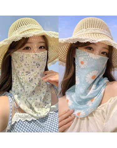 [보리보리] 2종세트 여성 플라워 냉감마스크 여름 자외선차단 넥커버 페이스커버 쿨스카프 러닝 등산 낚시 골프