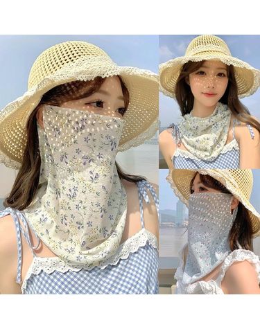 [보리보리] 1+1 여성 플라워 여름 자외선차단 쿨마스크 냉감 넥커버 페이스커버 야외활동 러닝 낚시