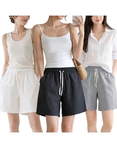 [보리보리] 여성 린넨 밴딩 반바지 여름 4부 와이드핏 포켓 데일리 홈웨어