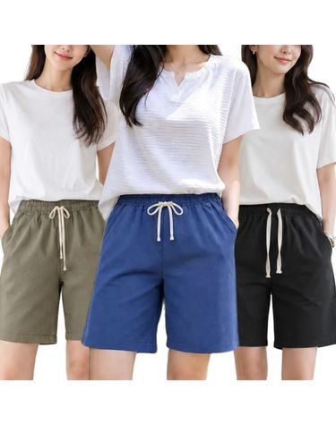 [보리보리] 여성 린넨 4부 반바지 여름 밴딩팬츠 무릎위 와이드핏 홈웨어 이지웨어