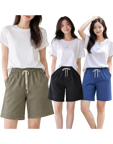[보리보리] 여성 무릎위 반바지 4부 여름 밴딩바지 린넨 데일리 이지웨어 팬츠