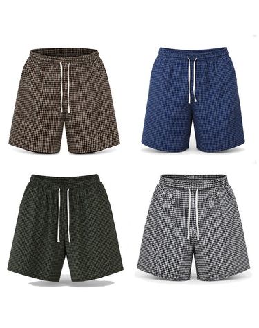 [보리보리] 남자 여름 실내복 반바지 체크 지지미 파자마 주머니 밴딩 잠옷