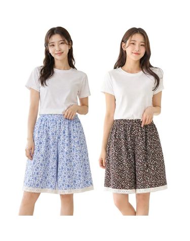 [보리보리] 1+1 2종세트 여성 플라워 인조인견 5부 반바지 여름 빅사이즈 레이스 홈웨어 파자마