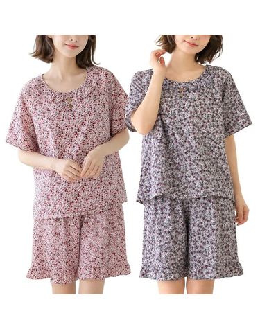 [보리보리] 여성 루즈핏 인조인견 반팔 잠옷세트 플라워 프릴 반바지 홈웨어 상하복