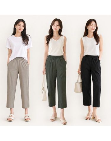 [보리보리] 여성 여름 아이스 밴딩바지 8부 냉감팬츠 주머니 쿨링 데일리
