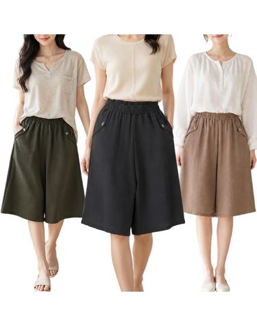[보리보리] 여성 여름 와이드 6부바지 밴딩 큐롯팬츠 버튼포켓 치마바지 빅사이즈