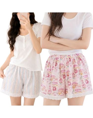 [보리보리] 1+1 2종세트 여성 3부 캐릭터 레이스 파자마바지 여름 잠옷반바지 홈웨어