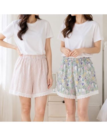 모든고 [보리보리] 1+1 2종SET 여성 3부 밴딩 잠옷바지 캐릭터 레이스 홈웨어 파자마팬츠