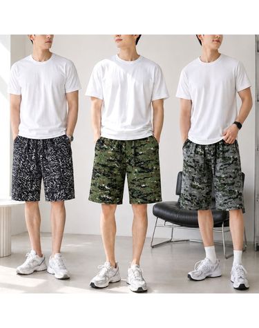 [보리보리] 1+1 남성 여름 5부 반바지 냉감 스판 밴딩 밀리터리 검백 2종 팬츠