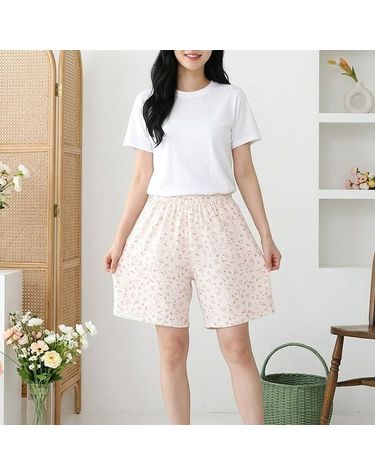 [보리보리] 여성 가벼운 포포면 잠옷바지 여름 5부 밴딩 홈웨어 반바지