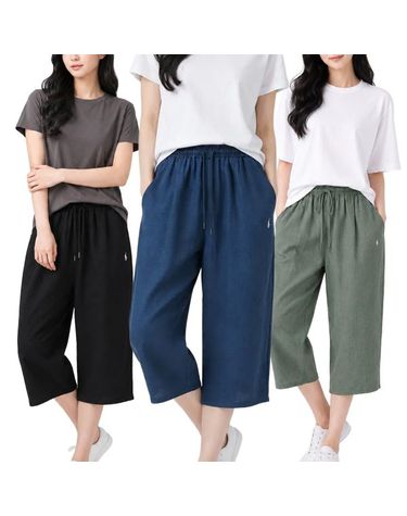 [보리보리] 여성 시원한 인조인견 7부 벌룬핏 팬츠 앞주름 허리밴딩 빅사이즈 루즈핏 통바지