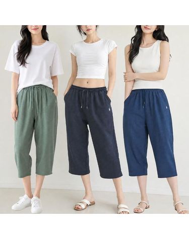 [보리보리] 여성 빅사이즈 여름 인조인견 통바지 7부 벌룬핏 앞주름 밴딩 배기팬츠