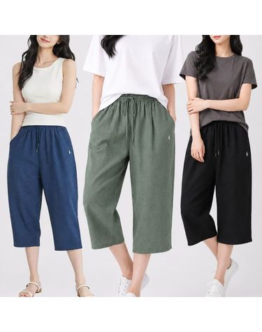 [보리보리] 여성 여름 인조인견 앞주름 7부 배기 빅사이즈 밴딩 벌룬핏 통바지 포켓 체형커버 팬츠