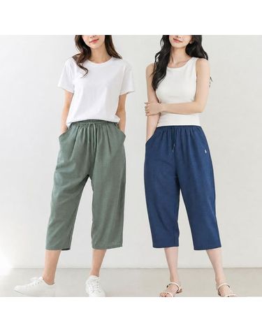 [보리보리] 여성 시원한 여름바지 인조인견 7부 배기팬츠 빅사이즈 밴딩 앞주름 포켓 통바지