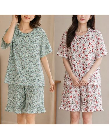 [보리보리] 여성 루즈핏 여름잠옷 잔꽃 인조인견 반팔 반바지 프릴 상하세트