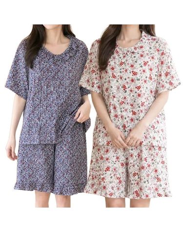 [보리보리] 시원한 여성 여름잠옷 인조인견 플라워 반팔 반바지 상하세트 실내복