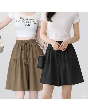 [보리보리] 1+1 2종SET 여성 여름 치마바지 밴딩 반바지 와이드 팬츠 5부 하체커버 데일리룩