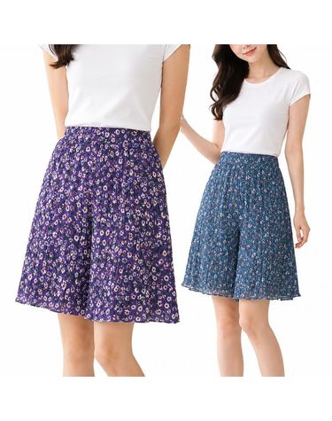 [보리보리] 1+1 빅사이즈 여성 여름 꽃무늬 플리츠 주름 5부 반바지 파자마 2p