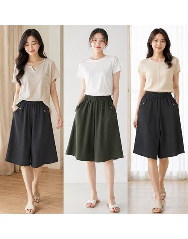 [보리보리] 1+1 2종세트 여성 여름 통바지 6부 와이드 밴딩팬츠 포켓 데일리룩 바지 빅사이즈