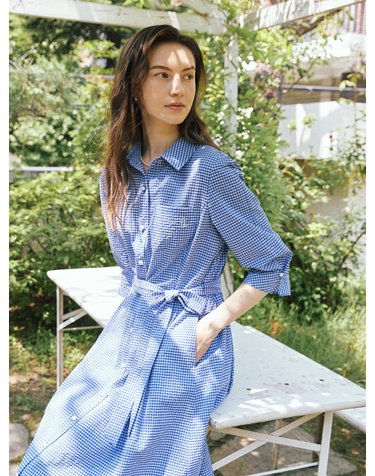 [요하넥스] 깅엄체크 플레어 원피스