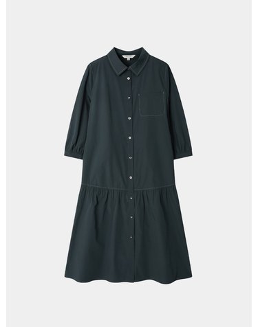 [요하넥스] 셔츠 카라 셔링 원피스