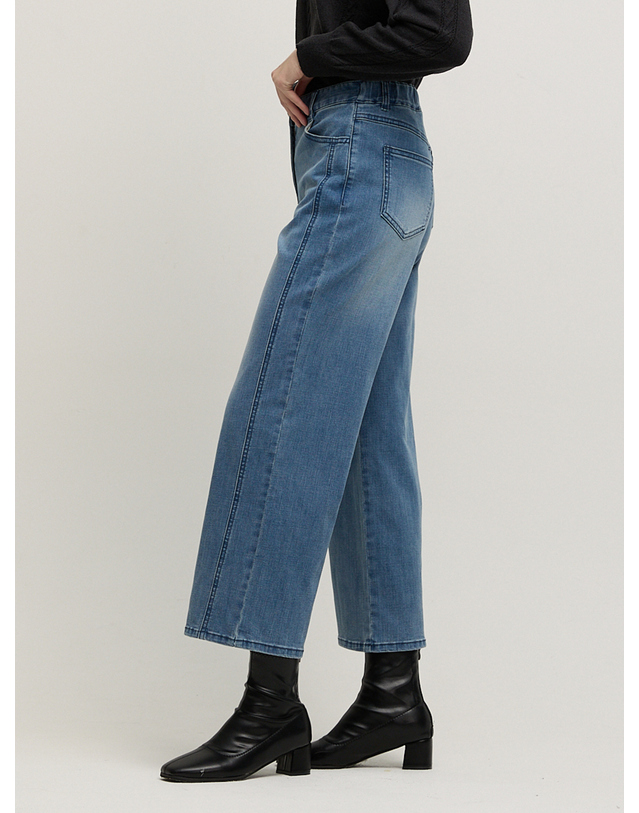 요하넥스 [요하넥스] 세미와이드 절개 데님팬츠 착용컷