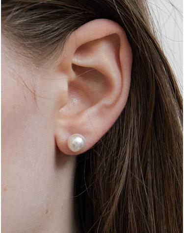 [925 silver] Pureline White pearl earrings 8mm (White) BH6E49640W9XXX