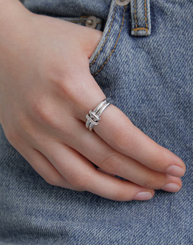[925 silver] Duo pave link ring (White) BH7R50779W9