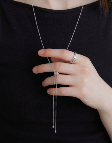 [925 silver] Milgrain scarf necklace (White) BH7N50787W9750