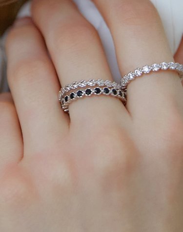 [925 silver] Flower black tennis ring 2.0mm (White) BH7R61703W9
