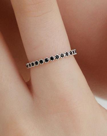 [925 silver] Flower black tennis ring 1.5mm (White) BH7R61701W9