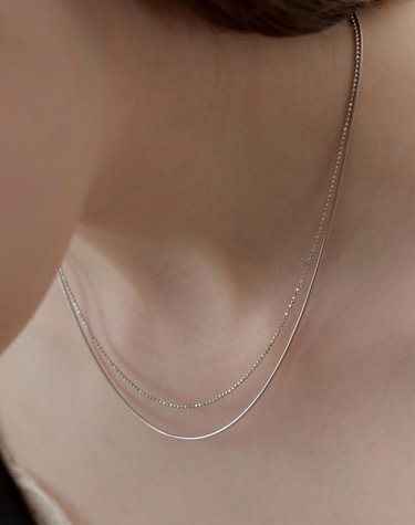 [925 silver] 퓨어라인 실버 더블 볼 & 스네이크 목걸이  (White) BH6N69623W9