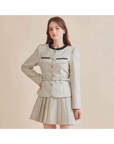 벨티드배색자켓+플리츠스커트SET_B3F3JK1181