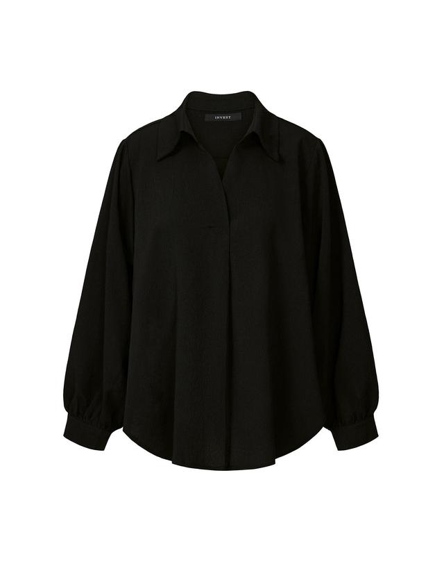 포커스 내추럴 오픈 카라 롱 블라우스_IN5F1BL5091 착용컷