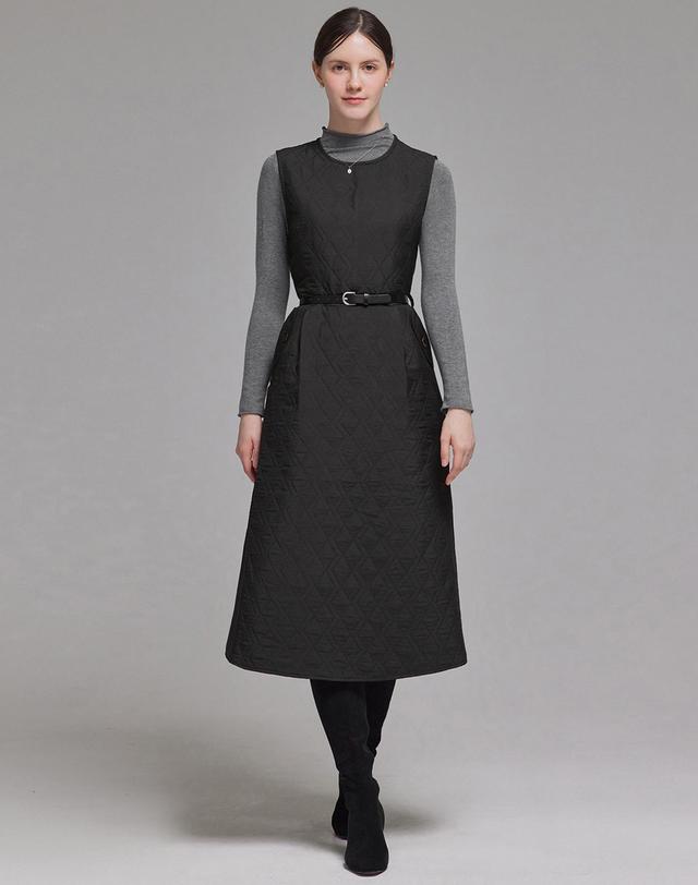 포커스 [벨트 SET] 미들 넥 니트+다이아 퀼팅 원피스 세트_IN5W3OP3231 착용컷