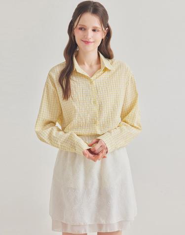 셔츠카라 체크 오버핏 블라우스_B6S1BL5271