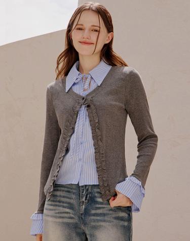 레이어드 가디건 줄지 블라우스_B6S1BL5341