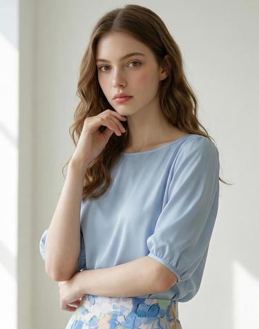 볼륨 소매 보트 넥 블라우스_IN6M1BL5351
