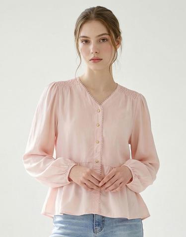 V넥 스모킹 퍼프 블라우스_IN6S1BL5391