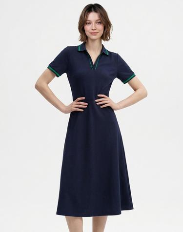 오픈 카라 배색 라인 원피스_VF6M1OP3291