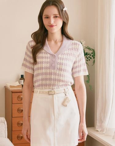 숄카라 줄지 반오픈 니트_B6M3KT2351