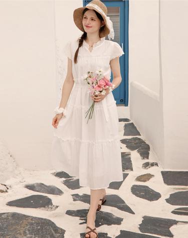 스칼럽 포인트 루즈핏 롱 원피스_B6M3OP3381