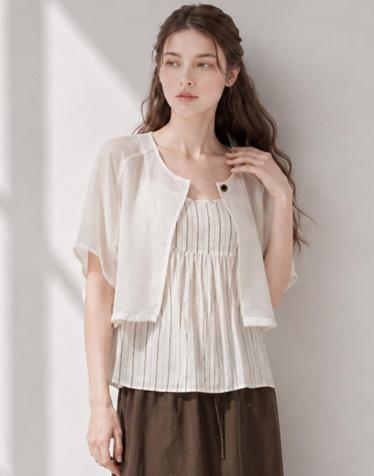 [2SET] 줄지 블라우스+원버튼 볼레로_VF6M1BL5991