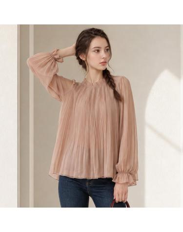 플리츠 쉬폰 퍼프 블라우스_IN6F1BL5031