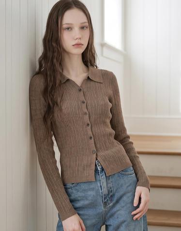 오픈카라 버튼 골지 니트_B6F1KT2171