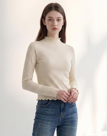 웨이브 절개 도트 레이어드 티셔츠_VF6F1TS6600