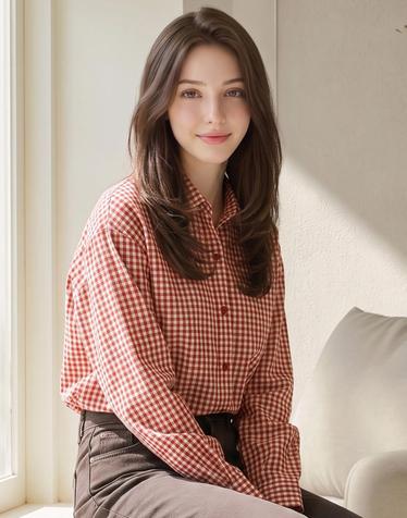 베이직 체크 롤업 블라우스_IN6F1BL5181