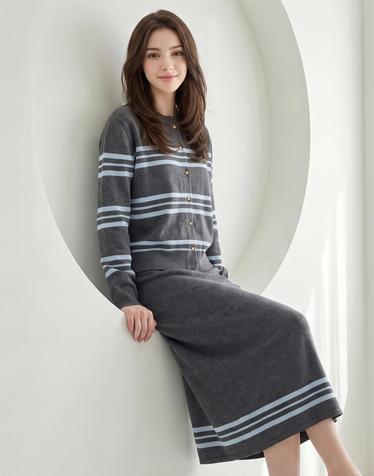 내추럴 스트라이프 가디건+롱 스커트 세트_IN6W1KC4661