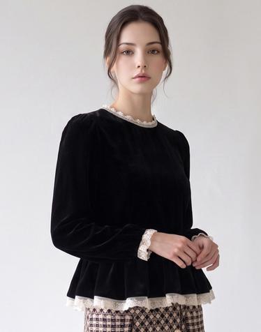 레이스 배색 벨루아 블라우스_IN6W3BL5201