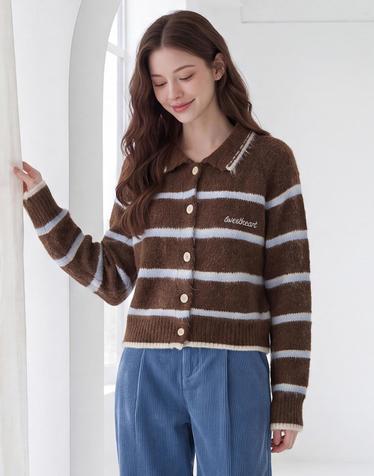 카라 배색 헤어리 울 가디건_VF6W3KC4581